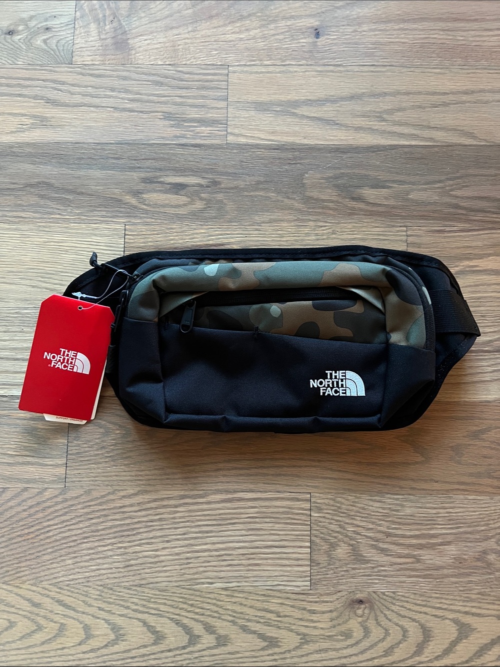 The North Face Black Waist Pack with Green Camo Accent